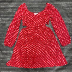 AMERICAN EAGLE RED FLORAL CUT OUT LONG SLEEVE DRESS